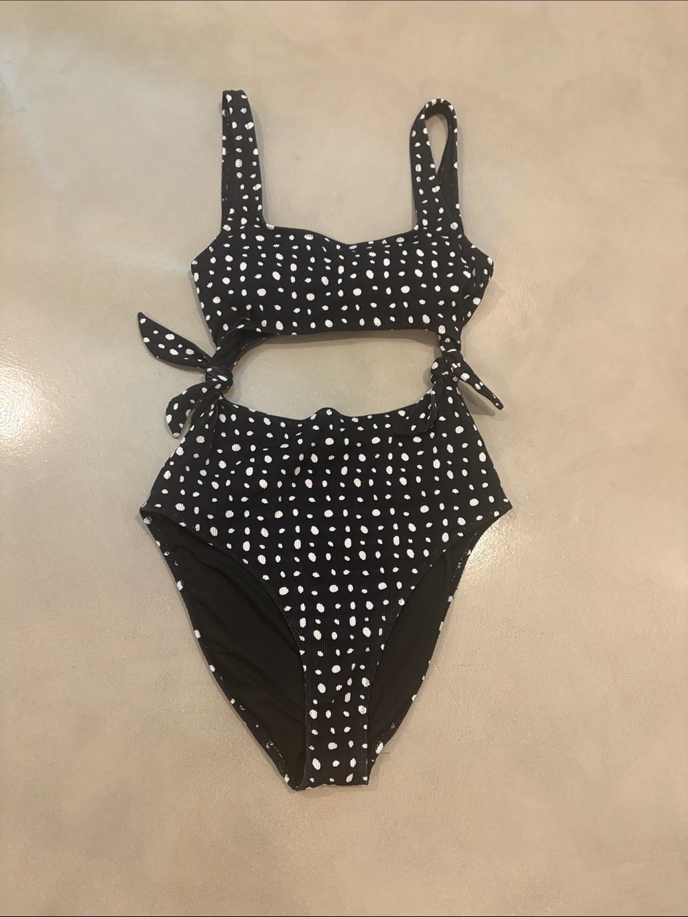 Women’s Black & White Polka Dot Cutout Swimsuit